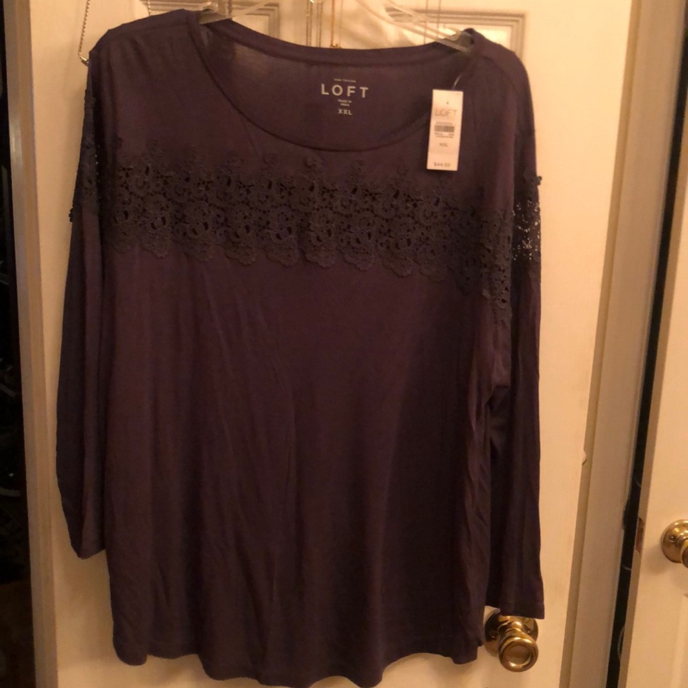 LOFT Women's Blue Purpleish Lace Detail Top XXL